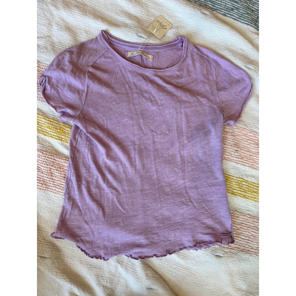 Free People We The Free Blue Moon Knit Lettuce Edge Tee Purple XS